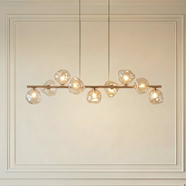 TK Lighting Κρεμαστό φωτιστικό Lava, μπεζ, 9 λαμπτήρες, γυαλί, μήκος 116 cm, G9, ρυθμιζόμενος, Μπεζ, Σαλόνι / τραπεζαρία, Γυαλί