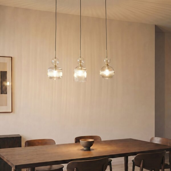 TK Lighting Κρεμαστό φωτιστικό Sophia, 3 λάμπες, 65 εκ., κονιάκ/μαύρο, E14, ρυθμιζόμενος, Γκρι, Σαλόνι / τραπεζαρία, Γυαλί