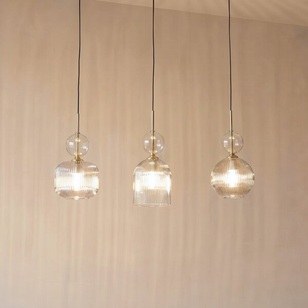 TK Lighting Κρεμαστό φωτιστικό Sophia, 3 λάμπες, 65 εκ., κονιάκ/μαύρο, E14, ρυθμιζόμενος, Γκρι, Σαλόνι / τραπεζαρία, Γυαλί