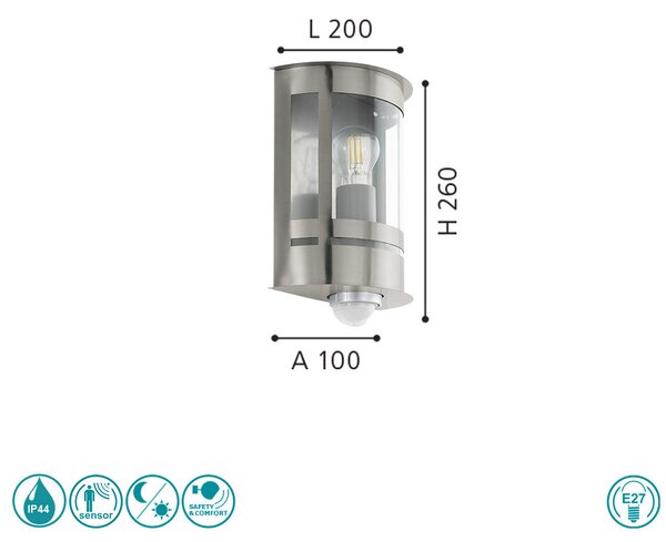 Απλίκα Εξωτερικού Χώρου SAFETY & COMFORT EGLO TRIBANO 97284 Ανοξείδωτη