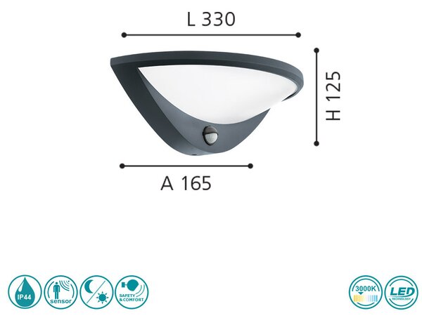 Απλίκα Εξωτερικού Χώρου SAFETY & COMFORT EGLO TOPLINE BELCREDA 97312 Ανθρακί