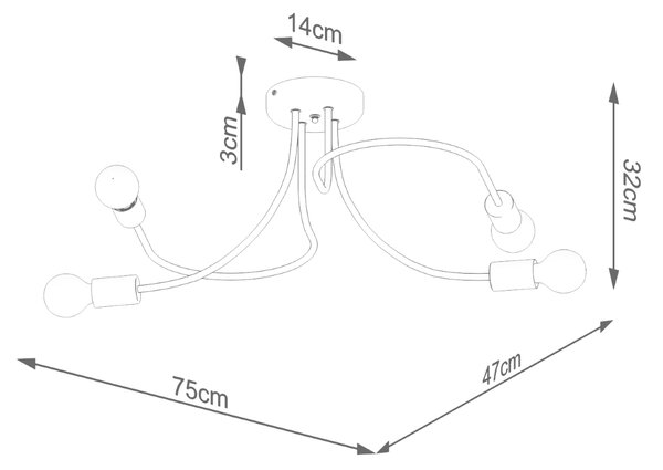 Sollux Φωτιστικό οροφής LEVAR 4 μαύρο,ατσάλι,Ε27 4xmax 15W LED