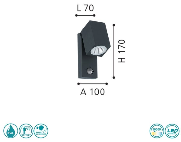 Απλίκα Εξωτερικού Χώρου SAFETY & COMFORT EGLO SAKEDA 96287 Ανθρακί