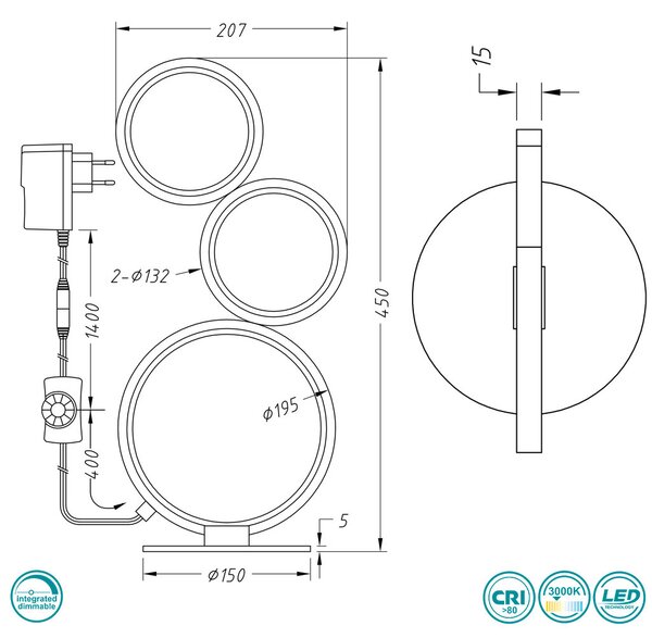 Λάμπα Επιτραπέζια Trio Lighting Rondo 522610332 Μαύρο Ματ