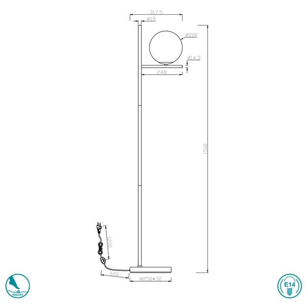 Φωτιστικό Δαπέδου Trio Lighting Pure 402000108 Χρυσό Ματ