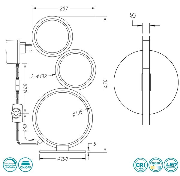 Λάμπα Επιτραπέζια Trio Lighting Rondo 522610331 Λευκό Ματ