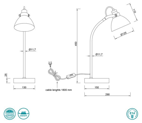 Λάμπα Επιτραπέζια Vintage Trio Lighting Timber 505000130 Νίκελ Ματ