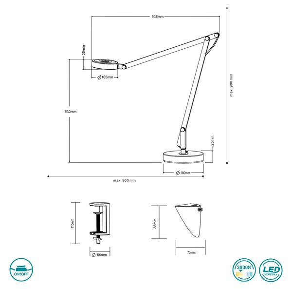 Πορτατίφ Γραφείου Trio Lighting Amsterdam 527920101 Λευκό