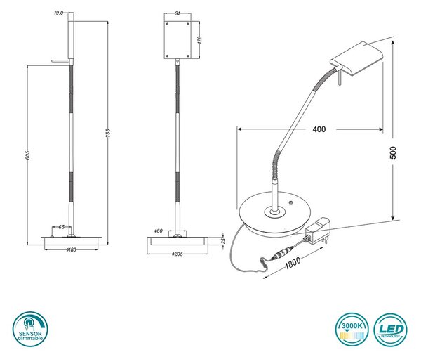 Λάμπα Επιτραπέζια Trio Lighting Bergamo 520910107 Νίκελ Ματ