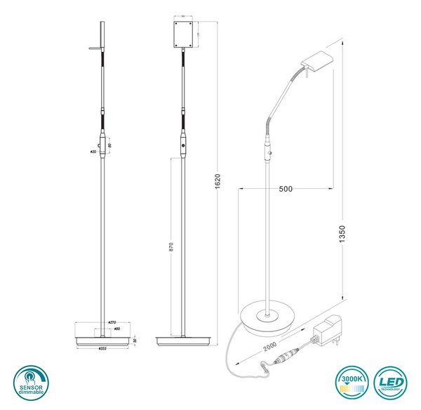 Φωτιστικό Δαπέδου Trio Lighting Bergamo 420910107 Νίκελ Ματ
