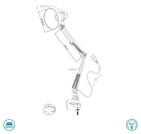 Πορτατίφ Γραφείου Trio Lighting Tajo 5029010-47 Ανθρακί