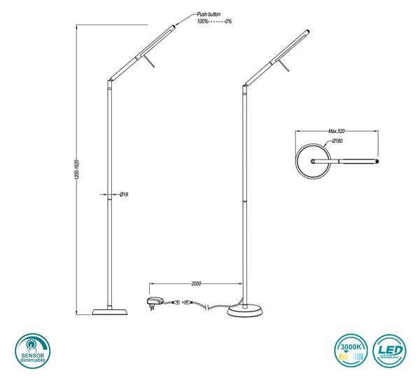 Φωτιστικό Δαπέδου Trio Lighting Filigran 420490107 Νίκελ Ματ