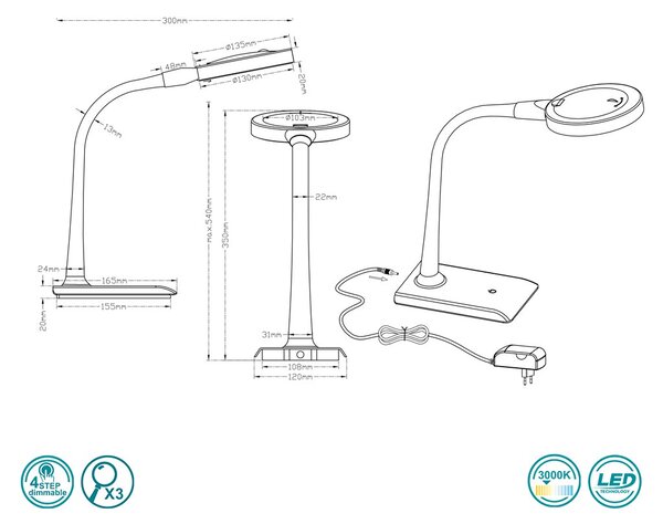 Πορτατίφ Γραφείου Trio Lighting Lupo 527290101 Λευκό