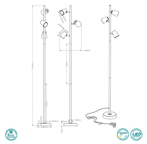 Φωτιστικό Δαπέδου Trio Lighting Narcos 473190332 Μαύρο Ματ