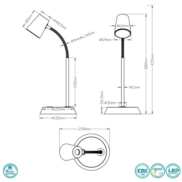Πορτατίφ Γραφείου Trio Lighting Narcos 573190131 Λευκό Ματ