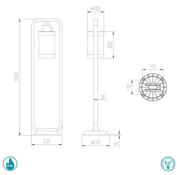 Κολωνάκι Εξωτερικού Χώρου Trio Lighting Sambesi 404160142 Ανθρακί