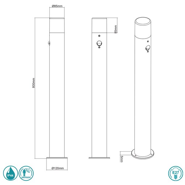 Κολωνάκι Εξωτερικού Χώρου Με Αισθητήρα Trio Lighting Hoosic 422260142 Ανθρακί