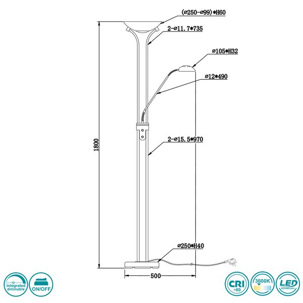 Φωτιστικό Δαπέδου RL Lighting Spock R42292107 Νίκελ Ματ