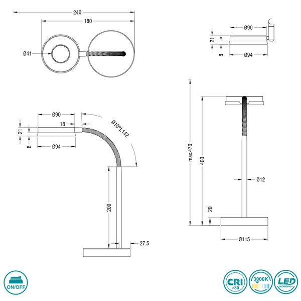 Πορτατίφ Γραφείου RL Lighting Rennes R52411101 Λευκό