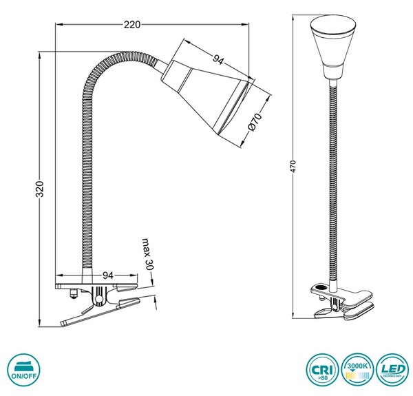Φωτιστικό Clip-On RL Lighting Arras R22711187 Γκρι Τιτανίου