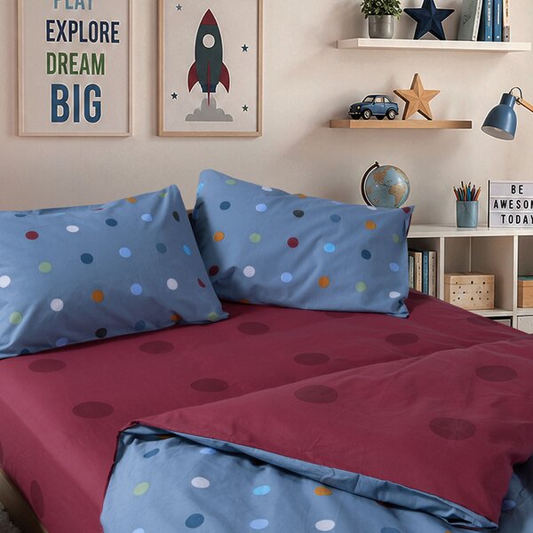 Παπλωματοθήκη Μονή (Σετ 160x240) 2 Όψεων Nef-Nef Homeware Junior Dots Blue
