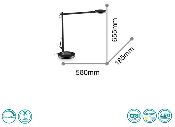Φωτιστικό Γραφείου Ideal Lux Futura 204888 Μαύρο