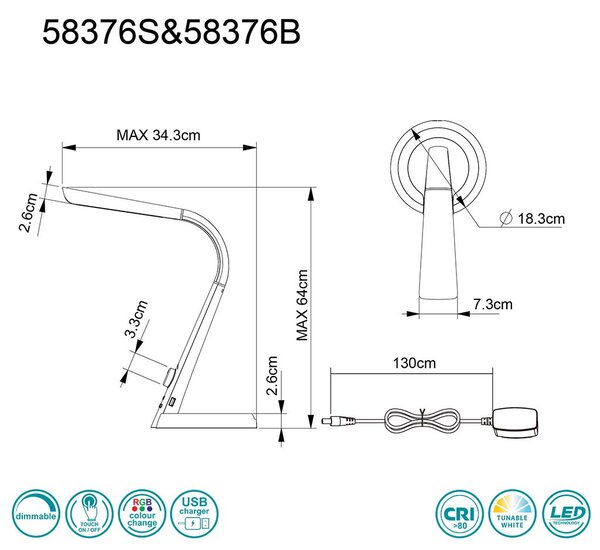 Φωτιστικό Επιτραπέζιο Globo Lighting Mitti 58376B Μαύρο