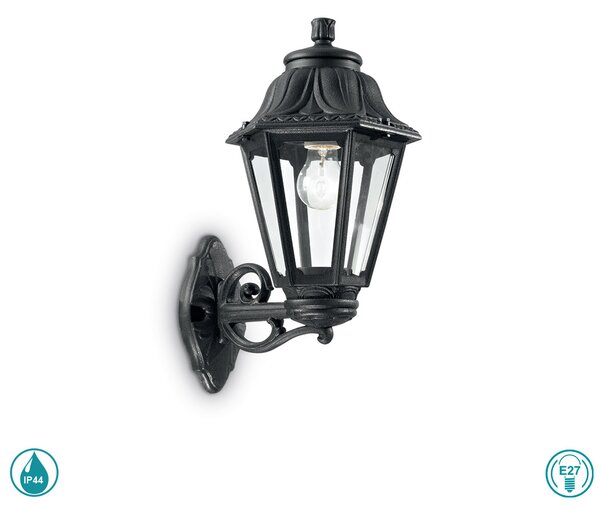 Απλίκα Εξωτερικού Χώρου Ideal Lux Anna 101491 Μαύρη