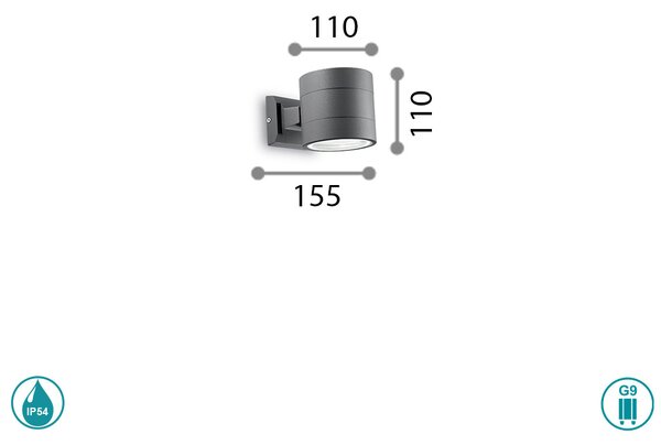 Απλίκα Εξωτερικού Χώρου Ideal Lux Snif Round 061467 Ανθρακί