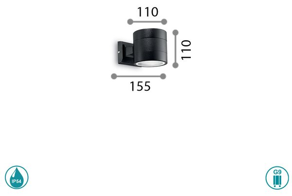 Απλίκα Εξωτερικού Χώρου Ideal Lux Snif Round 061450 Μαύρο