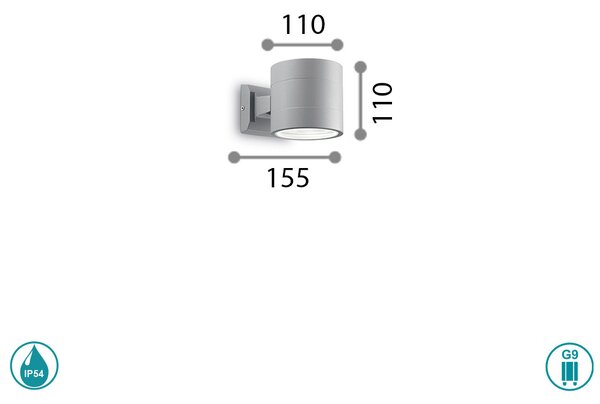 Απλίκα Εξωτερικού Χώρου Ideal Lux Snif Round 061474 Γκρι