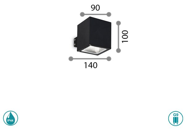 Απλίκα Εξωτερικού Χώρου Ideal Lux Snif Square 123080 Μαύρη