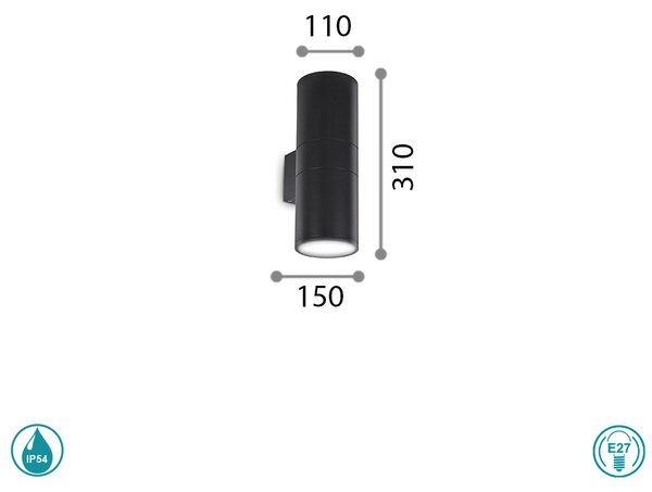 Απλίκα Εξωτερικού Χώρου Ideal Lux Gun 092317 Μαύρη