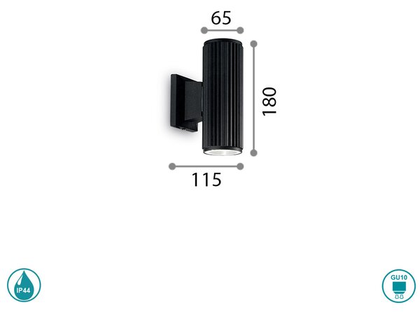Απλίκα Εξωτερικού Χώρου Ideal Lux Base 129433 Μαύρη