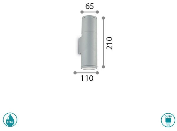 Απλίκα Εξωτερικού Χώρου Ideal Lux Gun 033013 H21 Γκρι