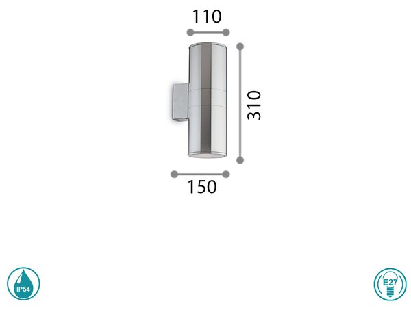 Απλίκα Εξωτερικού Χώρου Ideal Lux Gun 033020 Αλουμίνιο Ματ