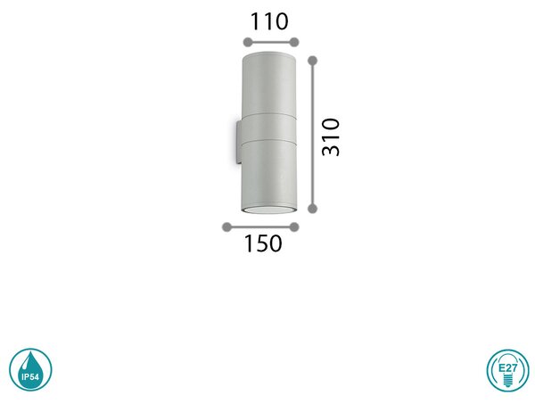 Απλίκα Εξωτερικού Χώρου Ideal Lux Gun 163604 Γκρι