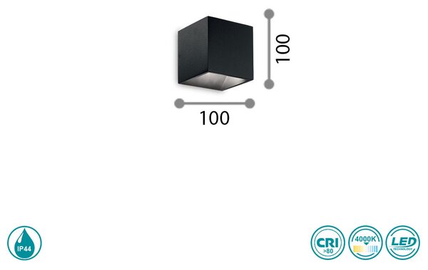 Απλίκα Εξωτερικού Χώρου Ideal Lux Rubik 142302 Μαύρη