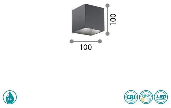 Απλίκα Εξωτερικού Χώρου Ideal Lux Rubik 247083 3000Κ Ανθρακί