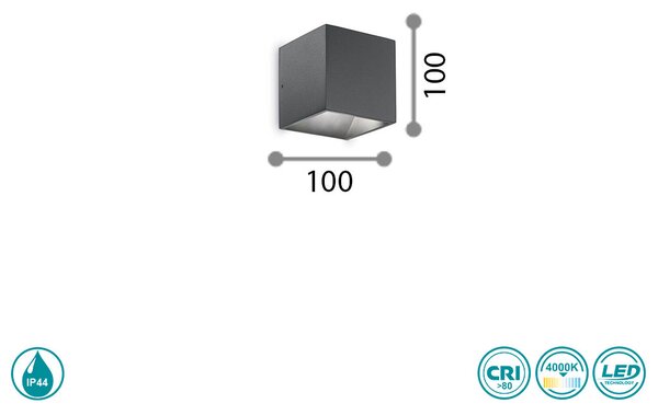 Απλίκα Εξωτερικού Χώρου Ideal Lux Rubik 149738 4000Κ Ανθρακί