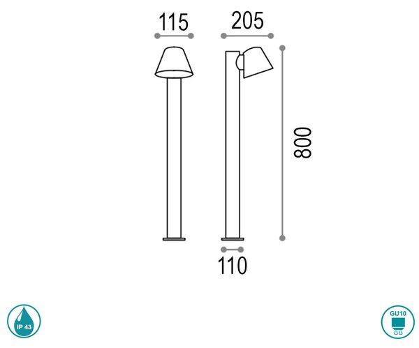 Κολωνάκι Εξωτερικού Χώρου Ideal Lux Gas 213101 Καφέ