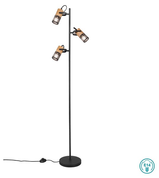 Φωτιστικό Δαπέδου Trio Lighting Tosh 404300332 Ξύλο - Μαύρο Ματ