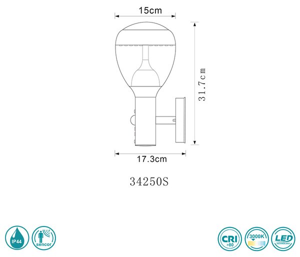 Απλίκα Εξωτερικού Χώρου Globo Lighting Callisto 34250S Ανοξείδωτο