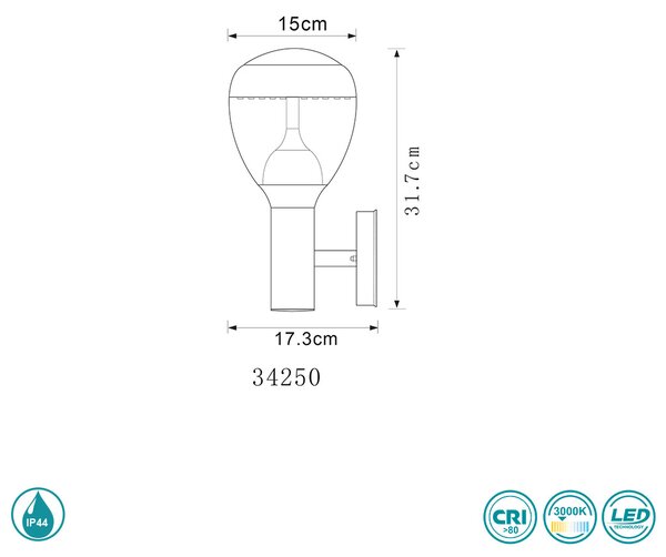 Απλίκα Εξωτερικού Χώρου Globo Lighting Callisto 34250 Ανοξείδωτο