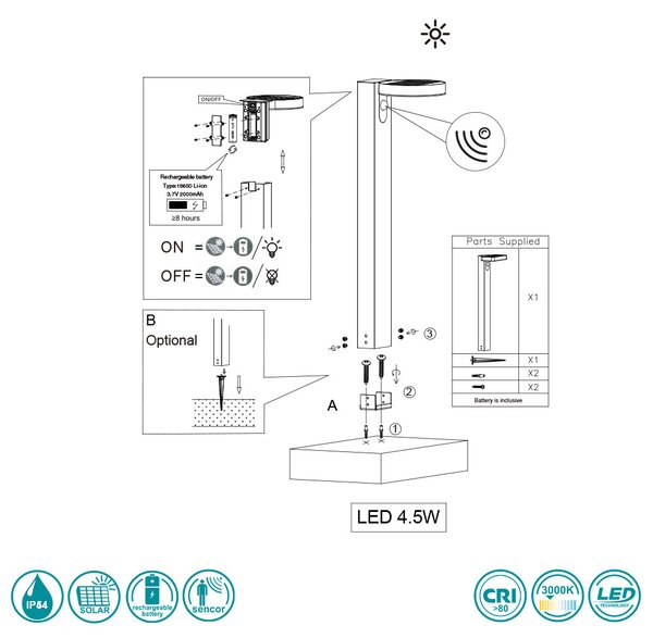 Κολωνάκι Ηλιακό Εξωτερικού Χώρου SAFETY & COMFORT RL Lighting Posadas R42251142 Ανθρακί