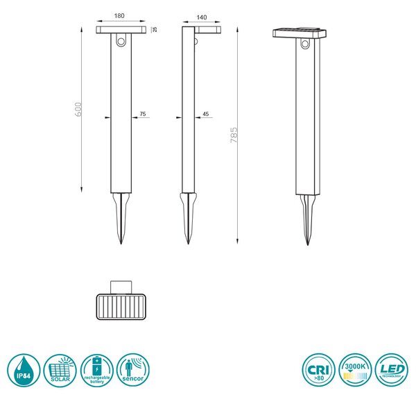 Κολωνάκι Ηλιακό Εξωτερικού Χώρου SAFETY & COMFORT RL Lighting Esquel R42261142