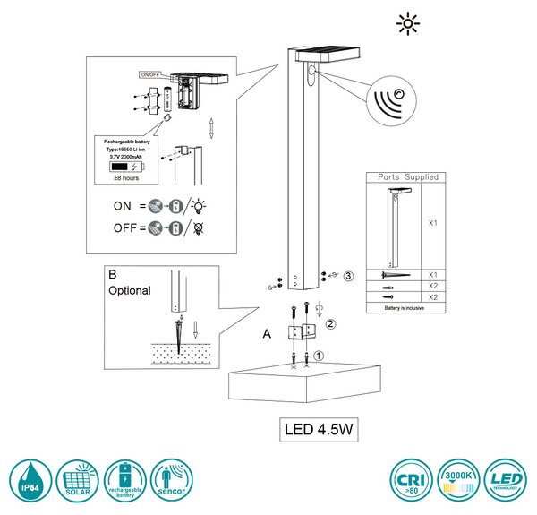 Κολωνάκι Ηλιακό Εξωτερικού Χώρου SAFETY & COMFORT RL Lighting Esquel R42261142