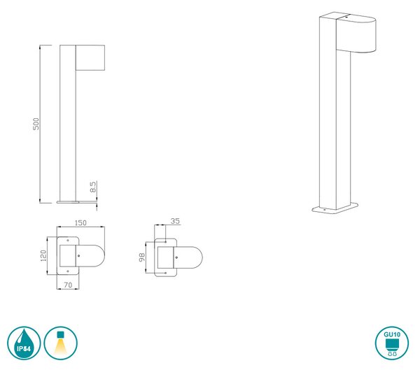 Κολωνάκι Εξωτερικού Χώρου Trio Lighting Roya 504260142 Ανθρακί