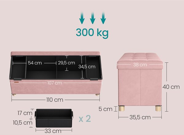 Ταμπουρέ Με Αποθηκευτικό Χώρο (110x38x40) Songmics LSF0518R02