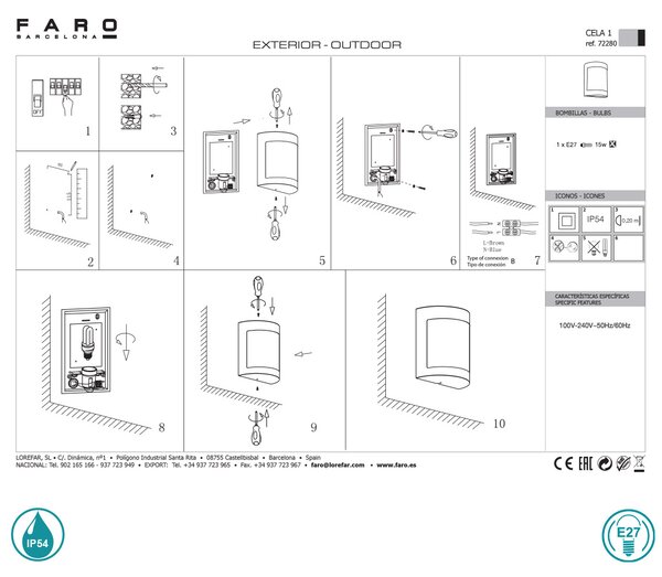 Απλίκα Εξωτερικού Χώρου Faro Cela 72280 Ανοξείδωτο